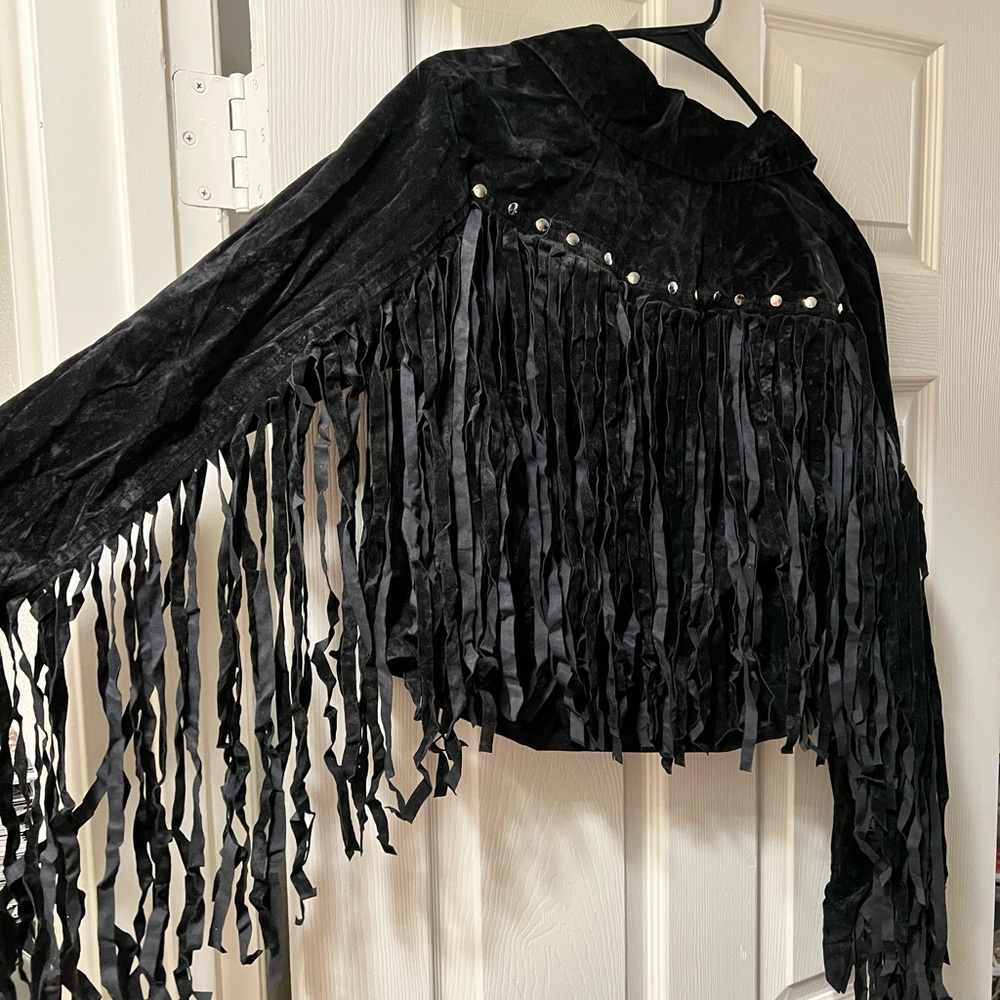 Lip Service vintage 90s black velour fringe jacket size large